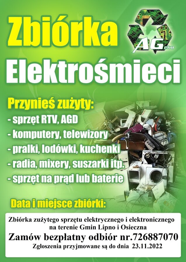 Zbiórka zużytego sprzętu elektrycznego i elektronicznego na terenie Gmin Lipno i Osieczna