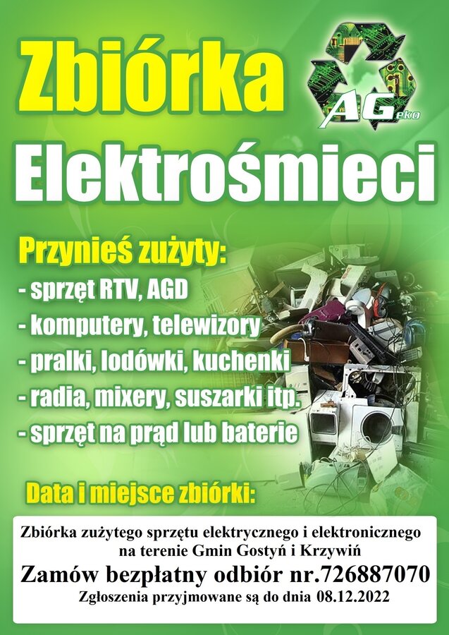 Zbiórki zużytego Sprzętu elektrycznego i elektronicznego na terenie gmin Gostyń i Krobia