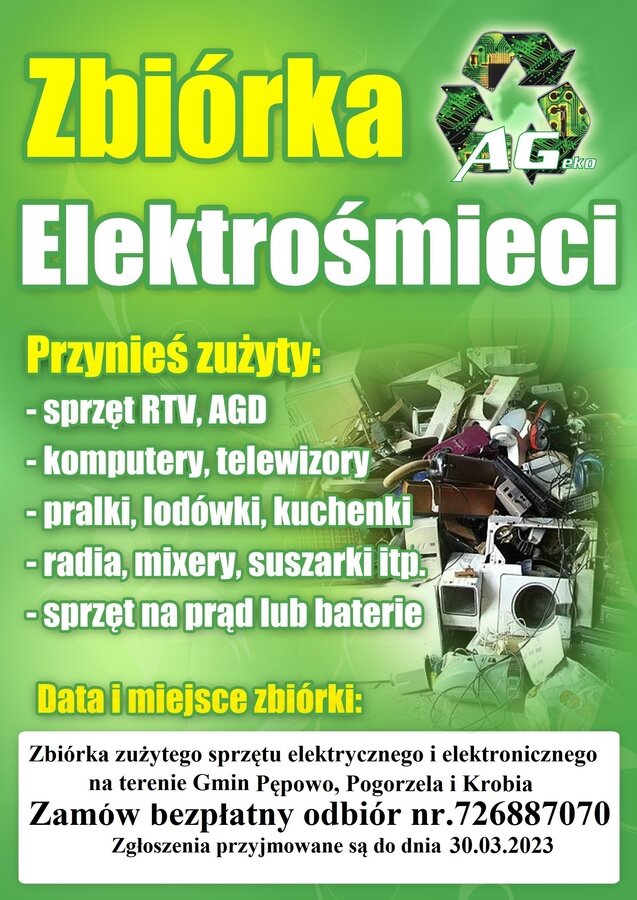 Zbiórka zużytego sprzętu elektrycznego i elektronicznego w gminach Krobia, Pępowo i Pogorzela