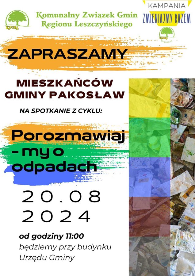 20 sierpnia o odpadach rozmawiać będziemy z mieszkańcami gminy Pakosław!