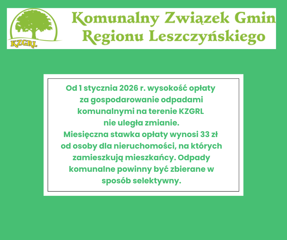 Komunikat - wysokość opłaty 