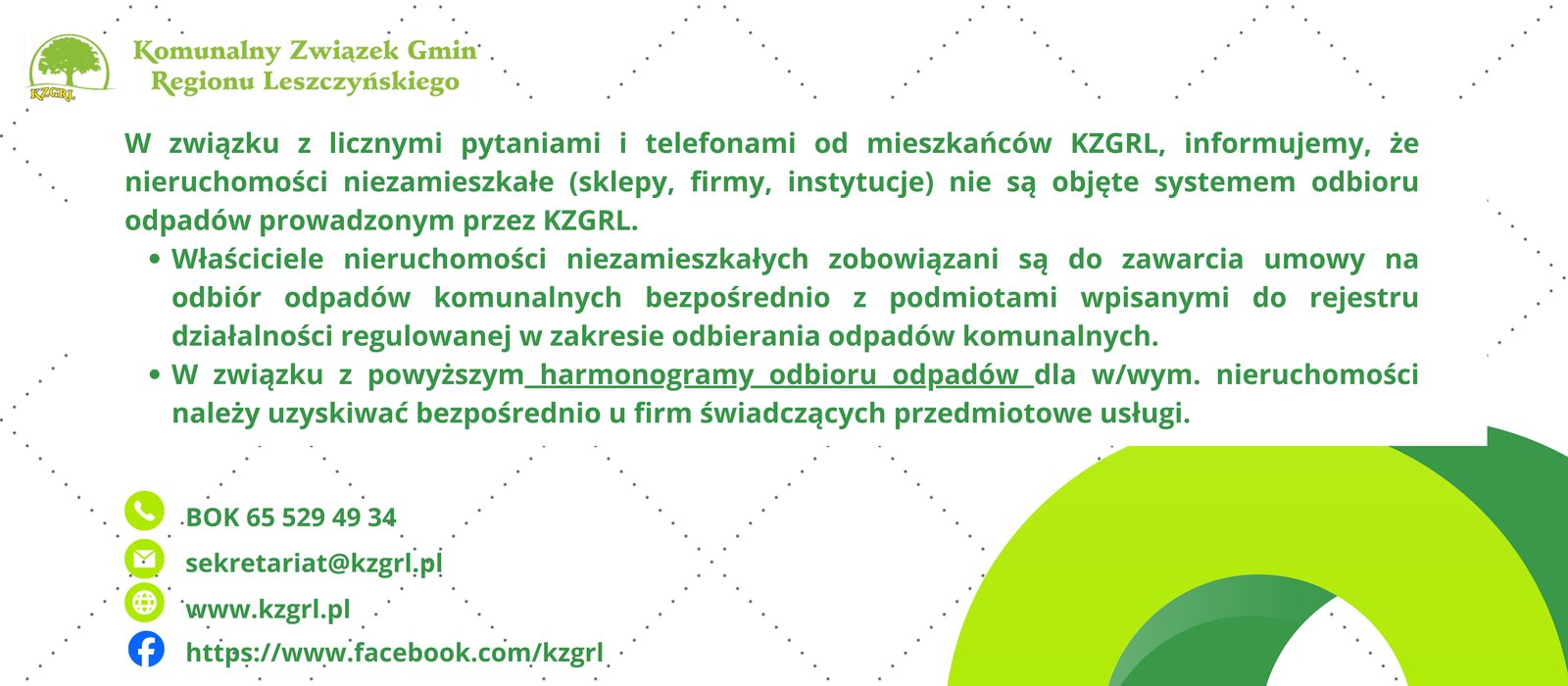 Informacja - harmonogramy dla nieruchomości niezamieszkałych